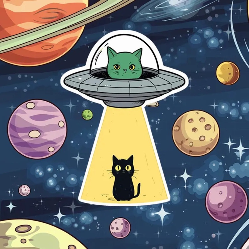 Space Cat Waterproof Vinyl Sticker 4.5x6cm